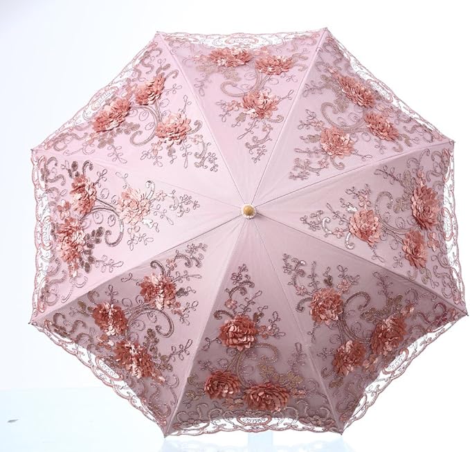 LCY Embroidered Lace Double-deck Anti-UV Parasol Sun/Rain/Snow Folding Umbrella