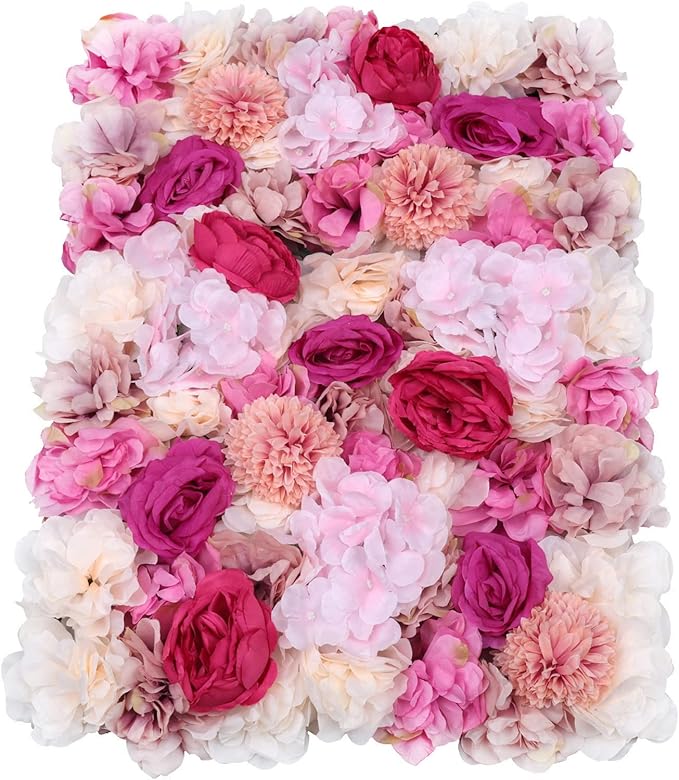 6PCS Flower Wall Panel, Realistic Faux Flower Wedding Backdrop, 15.7 x 23.6 Inch Floral Wall Panel Artificial Silk Decoration, Fake Fuchsia Wall Background for Any Party Decorations