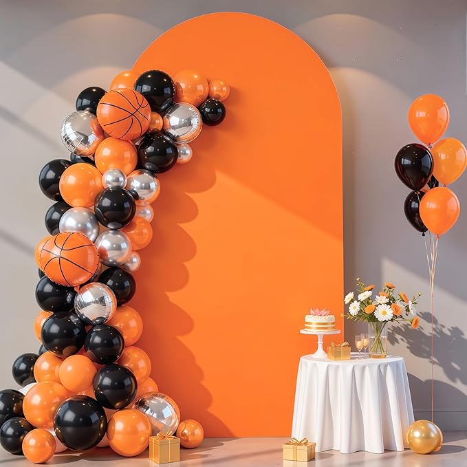 7.2FT Orange Arch Backdrop Cover - Polyester Fitted Wedding Arch Stand Covers Round Top Chiara Arch Backdrop Cover for Birthday Party Banquet Photo Background Decoration