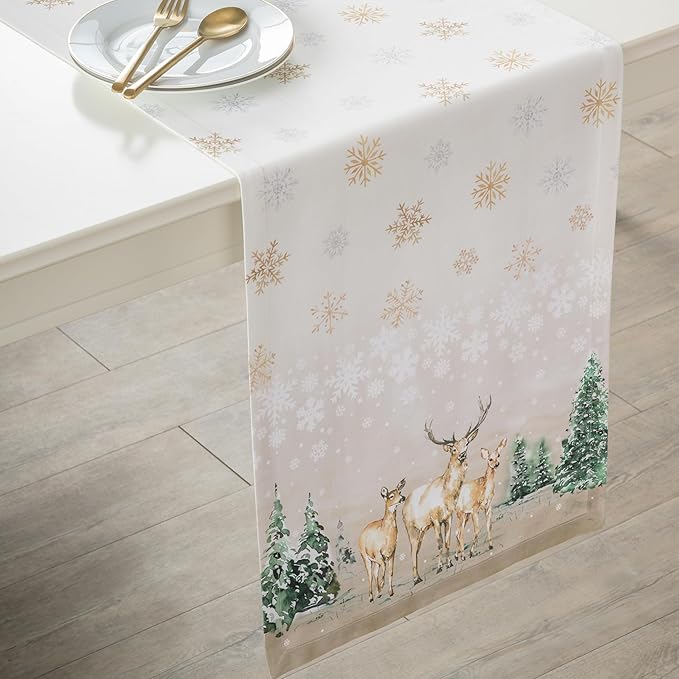 Maison d' Hermine Table Runner 100% Cotton Single Layer Table Runners 72 inches Long for Thanksgiving Christmas Decorations Home Kitchen Dining Party Wedding (Deer in The Woods, 14.5" x 72")