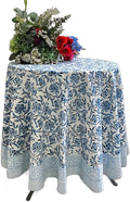 ATOSII Midnight Bloom 100% Cotton Round Tablecloth, Handblock Print Floral Table Cloth for Kitchen Dining Linen I Parties, Weddings, Outdoors, Spring Summer I 90" Inches Round