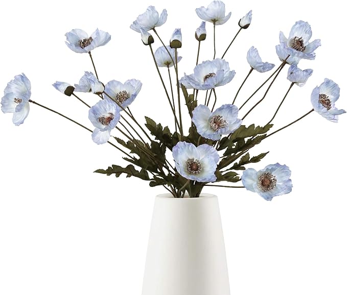 IPOPU Vintage Light Blue Poppies Flowers Artificial 6PCS Silk Poppies Realistic Faux Flowers for Vase Artificial Poppies Blue Fake Flower for Centerpieces Bridal Shower Party Decor (Light Blue)