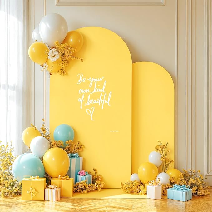 Yellow Arch Backdrop Covers - 6.6FT, 5FT Spandex Fitted Wedding Arch Stand Covers Round Top Chiara Stretchy Arch Backdrop Cover for Wedding Birthday Party Decoration