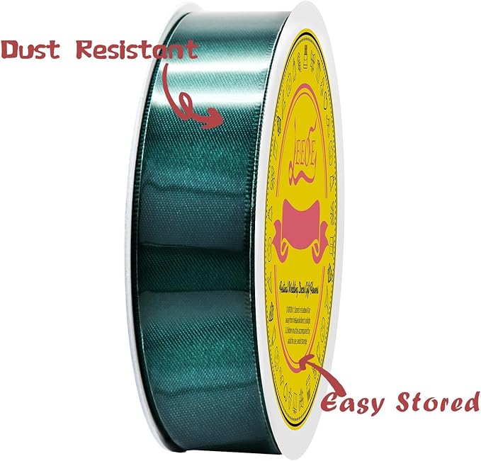 Double Face Teal Satin Ribbon 7/8 inch X 25 Yards Polyester Teal Ribbon for Gift Wrapping Very Suitable for Weddings Party Hair Bow Invitation Decorations and More