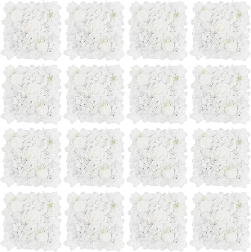 16Pcs Artificial Flower Wall Panel 3D Floral Backdrop Walls13.7 X 13.7" White Flower Wall Decor Panel Flower Backdrop for Party Home Background Decor