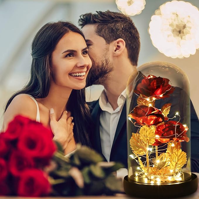 Womens Gift for Christmas Birthday Gift,Christmas Rose Gifts for Women,Galaxy Flower Rose with 2 Light Modes,Colorful Crystal Flower Enchanted Rose in Glass Dome,Xmas Gifts for Mom Wife Girlfriend