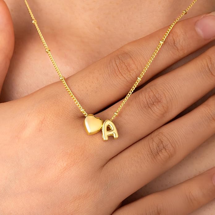 Ursteel Stocking Stuffers for Teen Girls Women - Christmas Gifts for Grandkids, 14K Gold Plated Initial Heart Necklace for Women Trendy, Dainty Letter A-Z Lockets Necklaces Personalized