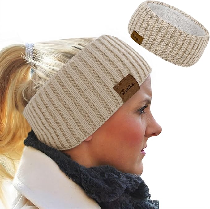 Loritta Womens Ear Warmers Headbands Winter Warm Fuzzy Cable Knit Head Wrap Fleece Lined Gifts