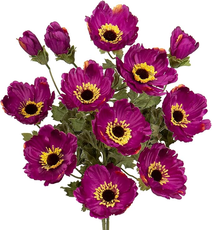 28.3" Purple Artificial Flowers Poppy Flowers 3Pcs Silk Fake Poppy Flowers Real Touch Faux Poppies Spring Flower Long Stem Arrangement with 4 Heads for Party Centerpiece Bouquet Table Home Decoration