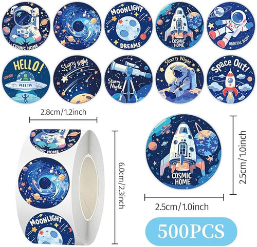 1000 Pcs Outer Space Stickers Bulk 2 Roll 1 Inch Galaxy Astronaut Stickers for Kids Classroom Boys Girls School .Space Theme Classroom Decor Sticker Gift for Party Favors Book Water Bottles Laptop