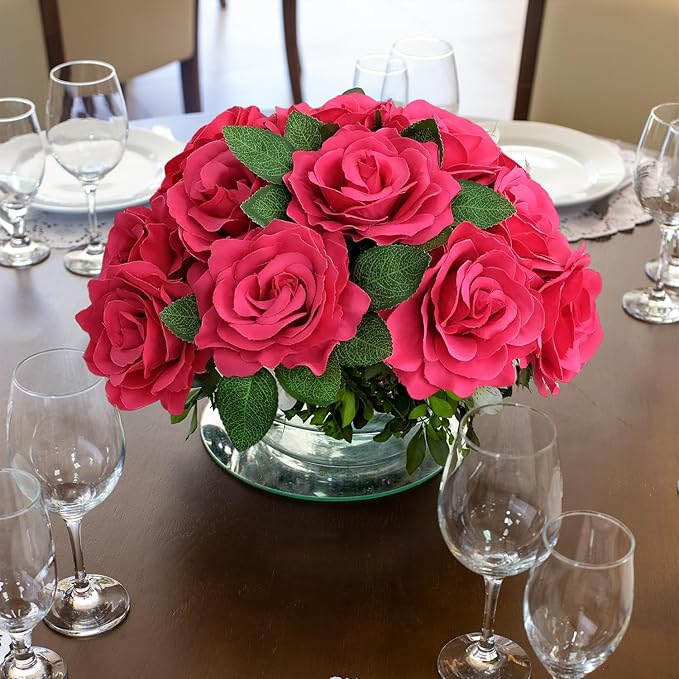 20 pcs 4'' Rose Red Faux Flowers Magenta Pink Brushed Silk Rose Set for DIY Bouquet Wedding Arrangements Artificial Flower Wall Mirror Decor Baby Shower Home Decor Table Centerpieces