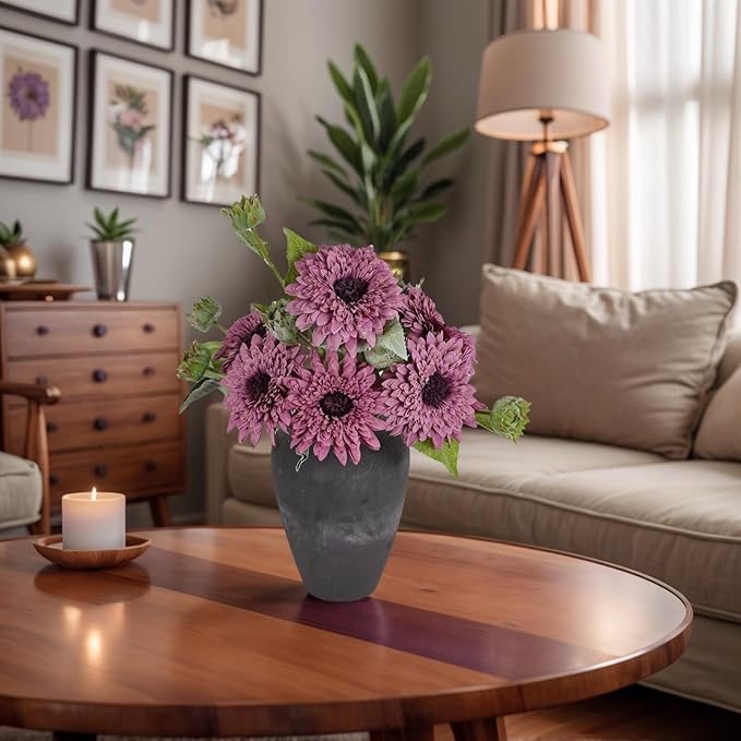 Kimura's Cabin 5Pcs Fake Sunflowers Artificial Silk Flowers Bouquet Long Stems Faux Sunflower Real Touch Chrysanthemum for Wedding Home Garden Birthday Party Indoor Decor(Purple)