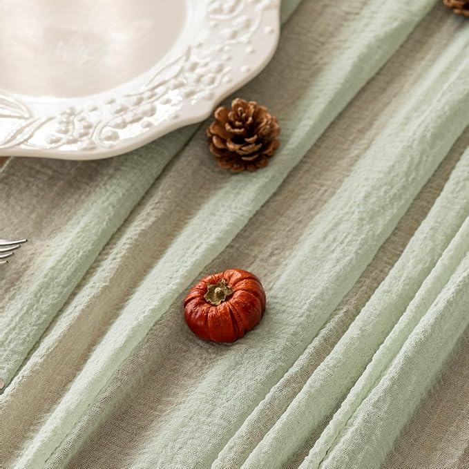 10pcs Cheesecloth Table Runner Sage Green Gauze 120 Inch 10 FT Rustic Boho Cheese Cloth Runner for Wedding Baby Shower Bridal Shower Party Long Sheer Centerpiece Home Decoration