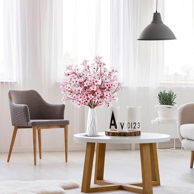 Sggvecsy Artificial Cherry Blossom Flowers 4 Pcs Faux Cherry Blossom Stems Faux Silk Cherry Blossom Branches 15.7’’ Fake Peach Flowers for Vase Arrangements Home Wedding Table Decor (Pink)