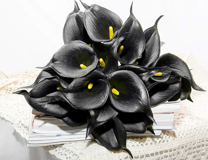 DuHouse 20Pcs Artificial Calla Lily Flower Real Touch Latex Flowers for DIY Wedding Bouquet Party Home Decor (Black)