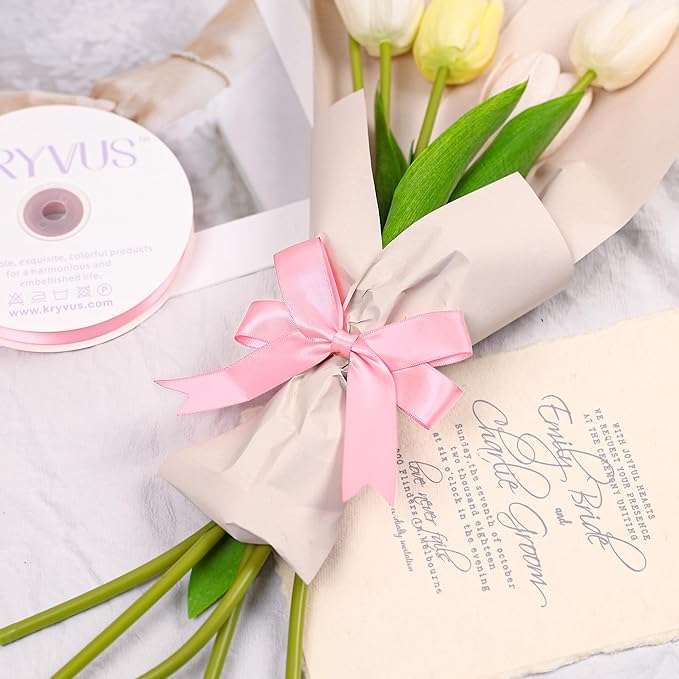 Pink Satin Ribbon, Double Faced 7/8 Inch X 25 Yards, Premium Satin Ribbon for Gift Wrapping, Crafts, Hair Bow Making, Sewing, Flower Bouquet, Wedding Party Decor