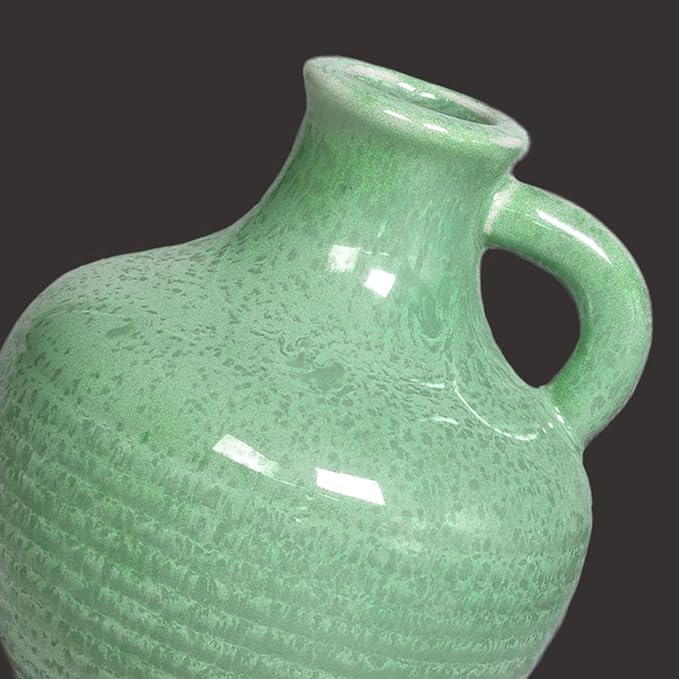 Sunddo Green Ceramic Vase for Centerpieces - 6 Inch Modern Decorative Vase with Handle, Small Pitcher Vases for Home Decor, Living Room Kitchen Bedroom Entryway Mantel Shelf Decor