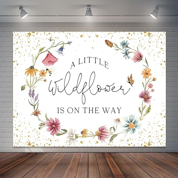 Wildflower Baby Shower Backdrop for Girl Watercolor Wild Floral Butterfly Photography Background Garden Wildflower Baby Shower Cake Table Banner Photoshoot Props (8x6ft)