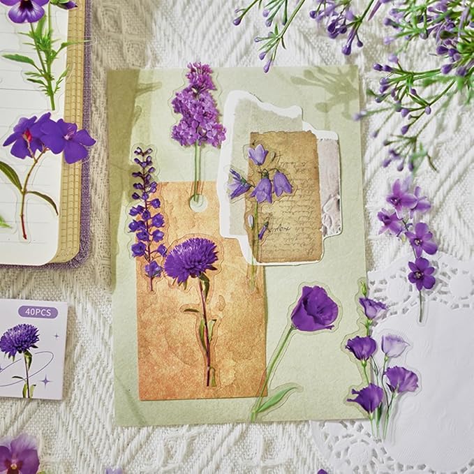 320 Pieces Pressed Flower Themed Stickers Set Floral Elements Transparent Natural Flower Stickers for Scrapbooking Junk Journal Planner Laptops