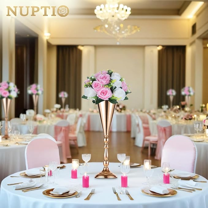 NUPTIO Flower Centerpieces for Wedding Tables: 10 Pcs Pink & White Artificial Flower Ball Arrangement for Weddings Party - Fake Floral Rose for Birthday Bridal Shower Decorations