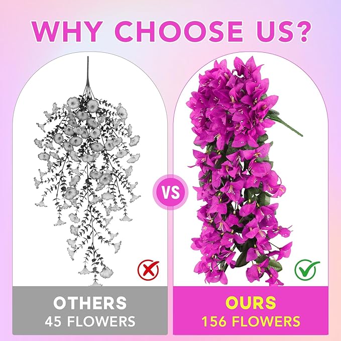 Artificial Bougainvillea Flowers for Outdoor Plant,12 pcs Faux Hanging Flowers Bougainvillea for Outside Decoration,Fake Silk UV Resistant Vines for Front Door Porch(Fuchsia)