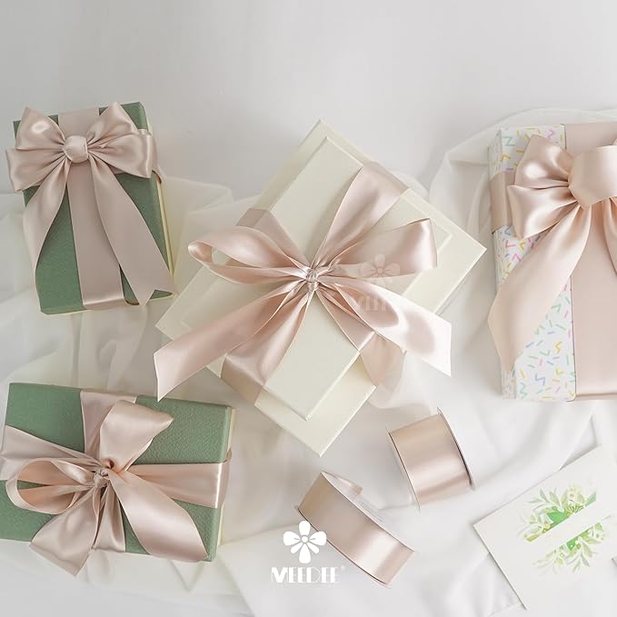 MEEDEE Vanilla Satin Ribbon 2 Inch Vanilla Ribbon Lux Double Faced Ribbons by 25 Yards Silk Ribbons for Gift Wrapping, Satin Weddings, Flower Bouquet, Holiday Decorating