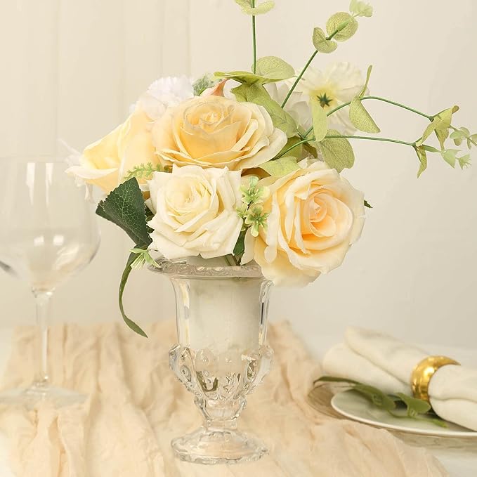 Efavormart 2 Pack Clear Glass Flower Vases in Classic Roman Urn Style, Mini Pedestal Vase Table Centerpieces - 6"