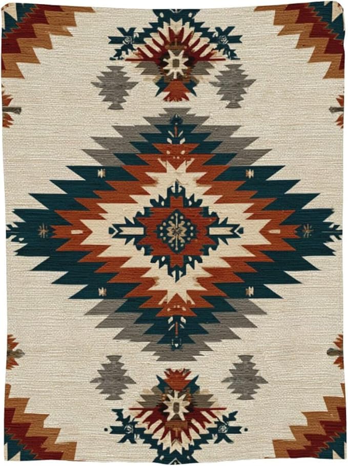 Boho Western Blanket Aztec Tribal Southwest Throw Blanket Southwestern Navajo Soft Cozy Fleece Fuzzy Stuffed Plush Flannel Gifts for Girls Women Boys Kids Adults 60''x80''