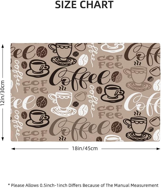 Coffee Theme Linen Placemats Set of 6 Vintage Brown Coffee Cup Table Mats Heat Resistant Place Mats for Home Party Kitchen Dining Decoration 12x18 Inch