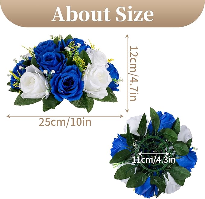Sziqiqi Blue Artificial Flowers for Decoration Fake Kissing Flower Balls for Wedding Centerpieces Tables Flower Centerpiece Arrangement for Party Festival