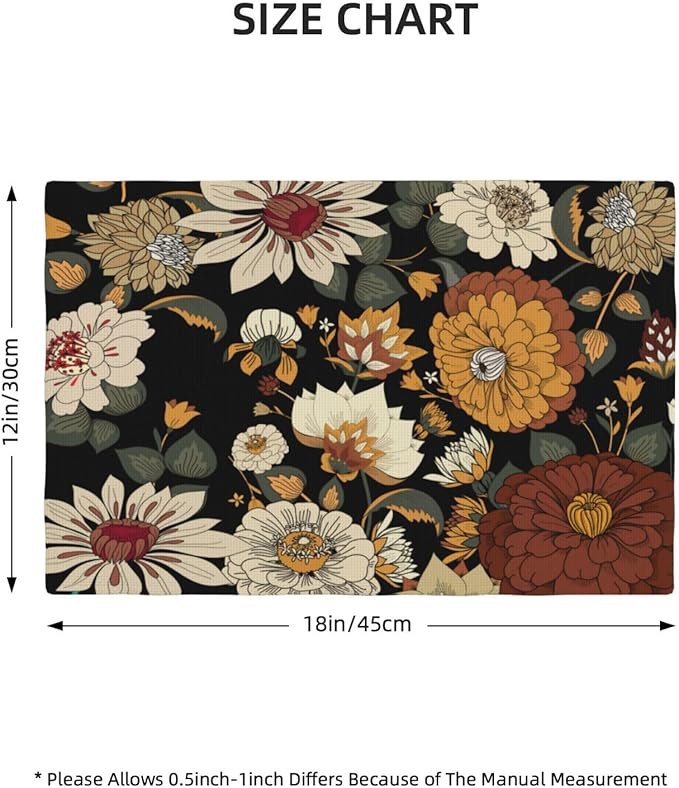 Boho Flower Placemats, Colorful Bohemian Floral Place Mat Set of 6,Wildflower Summer Table Mats for Party Kitchen Dining Decoration 6 PCS, Style-10