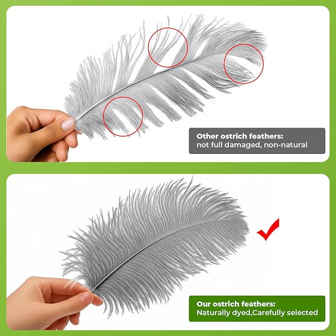 Piokio 10 pcs Natural Grey Ostrich Feathers 14-16 inch(35-40 cm) Bulk for Wedding Party Decoration Gatsby Decorations