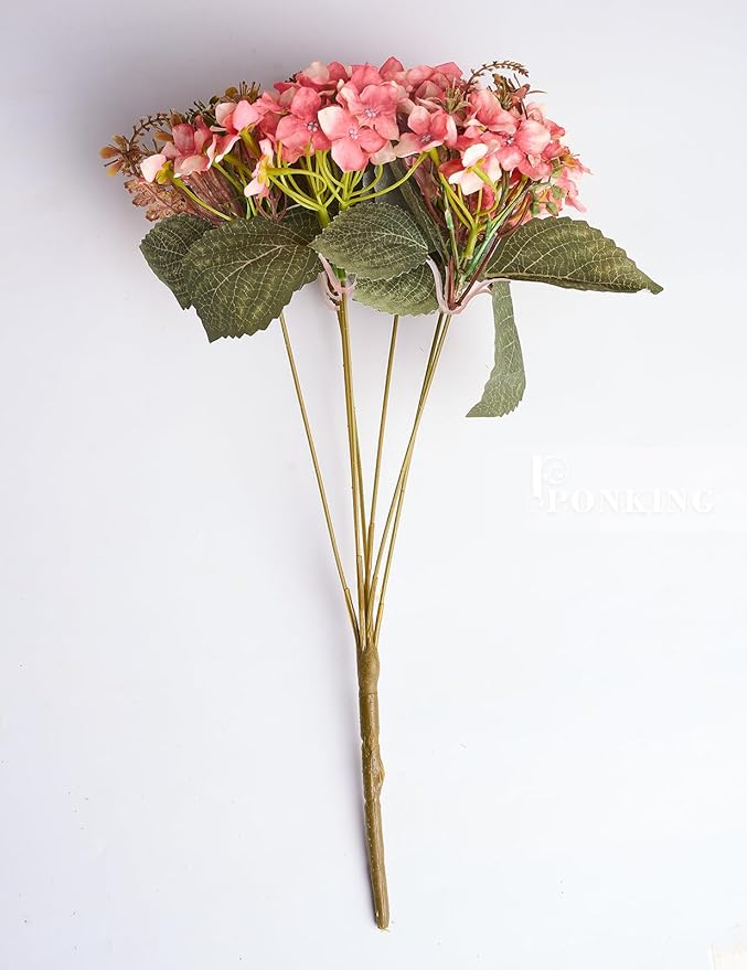 Hydrangea Artificial Flower 3pcs Realistic Faux Silk Hydrangeas Fake Flowers Bouquets Arrangements Decor for Wedding Spring Mother's Day, Home Table Decorations, Sunset Pink Flower