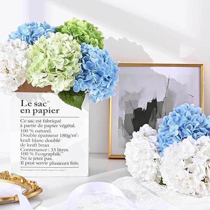 4 Pcs White Hydrangea Artificial Flowers, Latex Real Touch Hydrangea Flowers, 19.6'' Full Faux Hydrangea Flowers Fake Flowers for Home Decor Party Wedding Centerpiece Bouquet Floral Arrangements