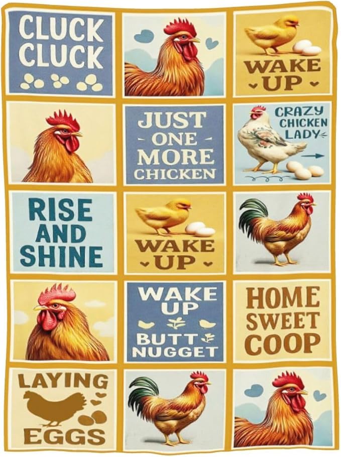 Chicken Blanket Rooster Throw Blanket Farm Animal Soft Cozy Fleece Fuzzy Stuffed Plush Flannel Gifts for Girls Women Boys Kids Adults 40''x50''