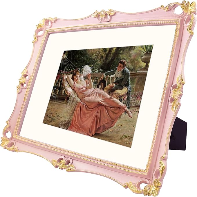 SIMON'S SHOP 11x14 Picture Frame Matted to 8x10, Vintage Poster Frames for Gallery Wall Display, Pink Photo Frames 11x14 with Mat, Antique Home Decor