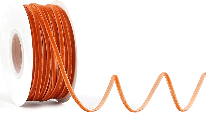 MAYREEL 1/8 Inch Terracotta Velvet Ribbon Thin Burnt Orange Vintage Ribbon for Wedding Invitations Crafts Gift Wrapping Party Favor Boxes 50 Yards