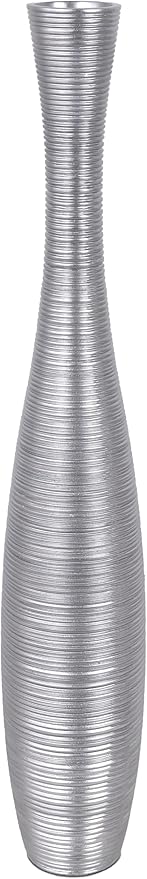 Leewadee Decorative Tall Floor Vase for Living Room Decor, 34 inches, Silver, Resin