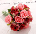 Jasion Artificial Roses Flowers 12 Heads Arrangement Silk Bouquet for Home Office Parties Bridal and Wedding Decoration (Red with Pink)