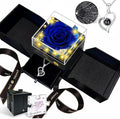 Preserved Real Rose-Eternal Flowers Blue Rose Gifts for Women Her Mom Wife Girlfriend on Valentines Mothers Day with I Love You Necklace 100 Languages Engraved Acrylic Block Puzzle Piece