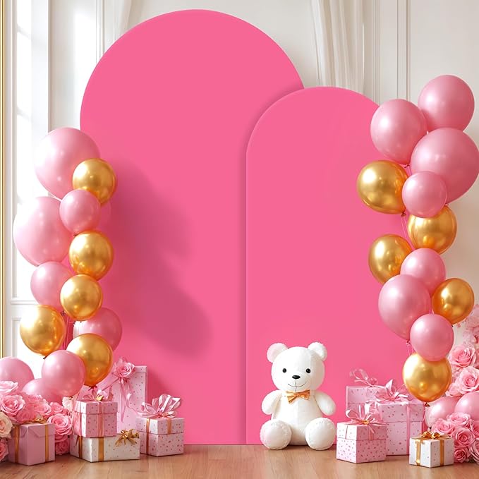 Hot Pink Arch Backdrop Covers - 7.2FT, 6FT Spandex Fitted Wedding Arch Stand Covers Round Top Chiara Stretchy Arch Backdrop Cover for Wedding Birthday Party Decoration