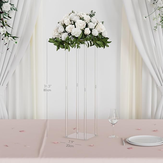 TEKXYZ Acrylic Centerpiece, 10 Pcs 31.5 Inch Tall Flower Stand, Column Wedding Centerpieces, Flower Stand for Wedding Event Party Props, Home Decor, Table