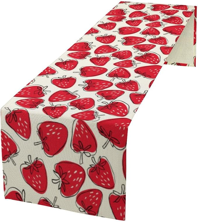 Strawberry Table Runner, Spring Summer Fruit Birthday Party Decorations Dining Room Home Kitchen Table Decor 13 x 36Inches