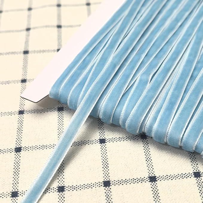 Chenkou Craft Light-Blue 25 Yards 1/4" Velvet Ribbon Lots Bulk (Light Blue, 1/4"(6mm))