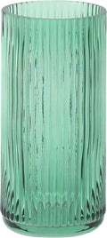 Ribbed Glass Vase, Flower Vases for Bouquet, Green Glass Vases for Flowers, Modern Ribbed Vase for Living Room, Bathroom, Dining Table, Office, Wedding, Centerpieces, 8 Inches