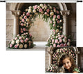 7x5ft Retro White Pink Floral Backdrop Spring Flowers Arch Vintage Palace Wall Photography Background for Wedding Mothers Day Valentines Day Bridal Birthday Princess Couples Portraits
