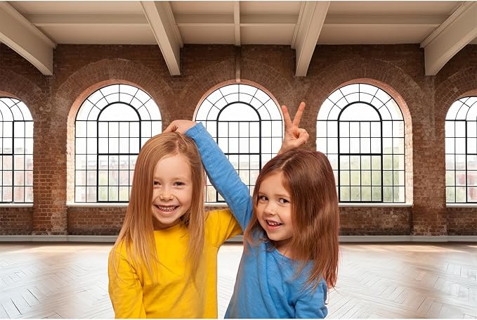Large Empty Room Backdrop Concrete Walls Wooden Floor with Big Arched Windows Photography Background Empty Loft Style with Brick Wall Photography Decorations Photo Booth Shoot Studio Props 12x8ft