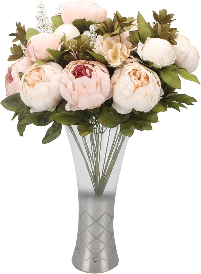 Duovlo Fake Flowers Vintage Artificial Peony Silk Flowers Wedding Home Decoration,Pack of 1 (Light Pink)