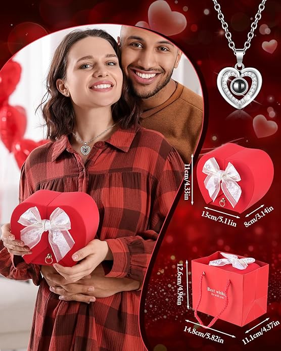 Preserved Red Forever Rose Heart Necklace Gift Box, Eternal Flowers "I Love You" Projection Jewelry for Women, Romantic Christmas Valentines Day Anniversary Birthday Gift for Her(Wife Girlfriend Mom)