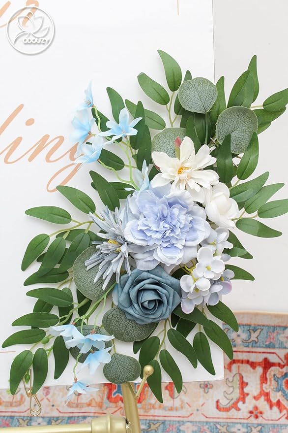 Pack of 2 Wedding Arch Decorations Artificial Hanging Flowers Floral Swag for Wedding Welcome Sign Backdrop Balloon Arch Home Party Bridal Ceremony Reusable(Blue)